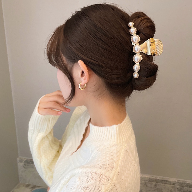 Kẹp tóc kim loại đính ngọc trai giả sang trọng thời trang