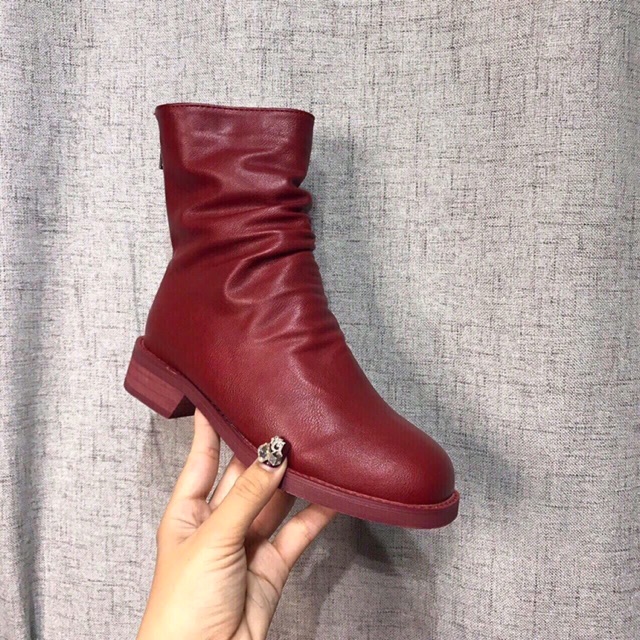 [boots nữ lửng da lì nhăn nhún][boot nữ nhăn da mềm khóa kéo]