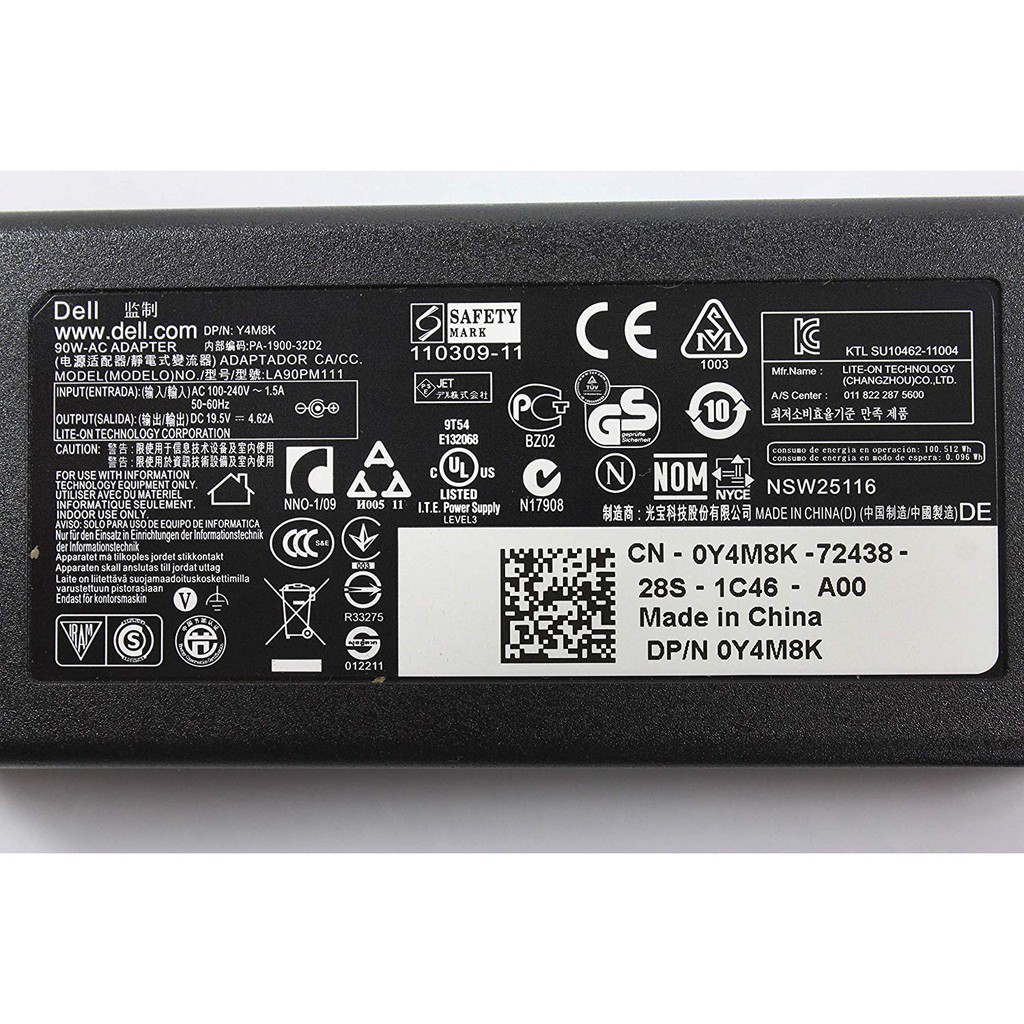 SẠC LAPTOP DELL 19.5V-4.62A chân kim nhỏ Origin + Tặng dây nguồn dài 1.8m, bộ vệ sinh laptop