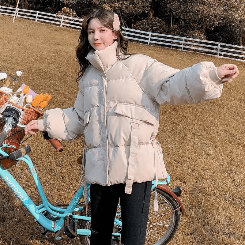 Áo Phao Nữ Cổ Cao Phối Dây Nẹp Túi Nhẹ Thời Trang Mùa Đông Bao Ấm Áp Sành Điệu Thời Trang yoyo style