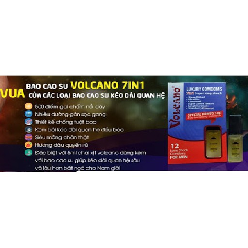 Bao Cao Su Volcano 7in1  Hộp 12 Cái Kèm Chai Xịt 5ml Kéo Dài Quan Hệ