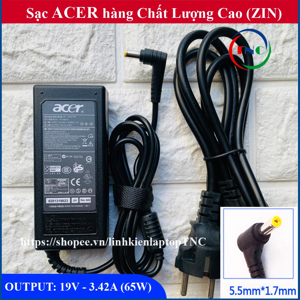 Sạc Laptop Acer 19V 3.42A 65W ZIN chất lượng cao - tặng kèm dây nguồn