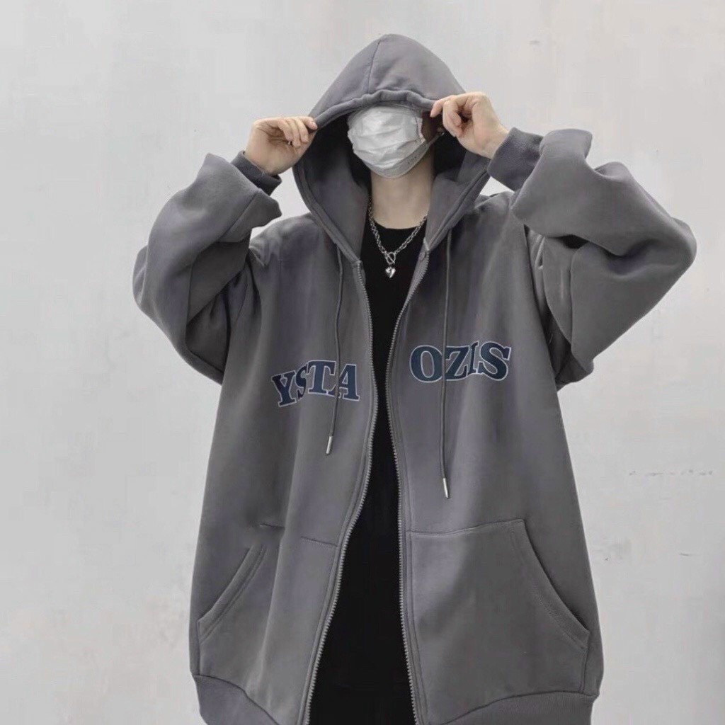 Áo KHOÁC NỈ Dây Kéo Có Mũ Hoodie OZIS Kéo Khoá Zíp From Rộng Tay Bồng Ulzzang Unisex