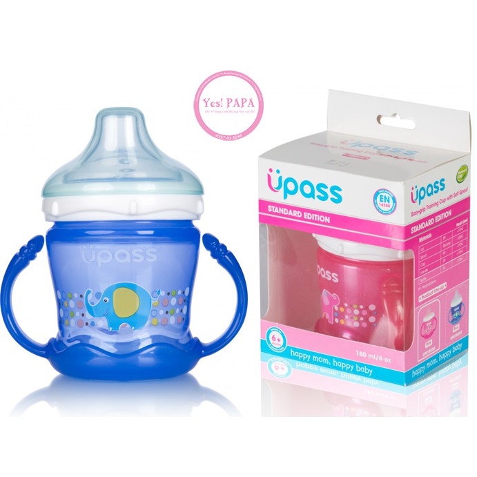 Bình tập uống 180ml Upass có núm hút mềm / UP0180X / cho bé từ 6 tháng tuổi