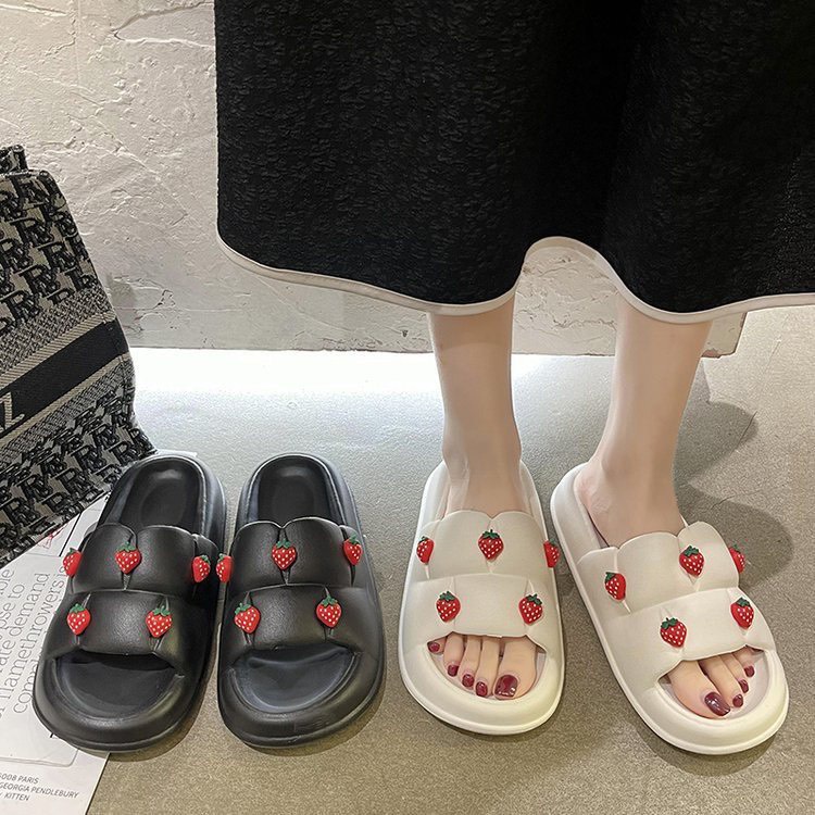 Dép ulzzang Chao dâu nữ chất liệu eva SIÊU NHẸ, mẫu quai ngang stick họa tiết tinh tế siêu đáng yêu