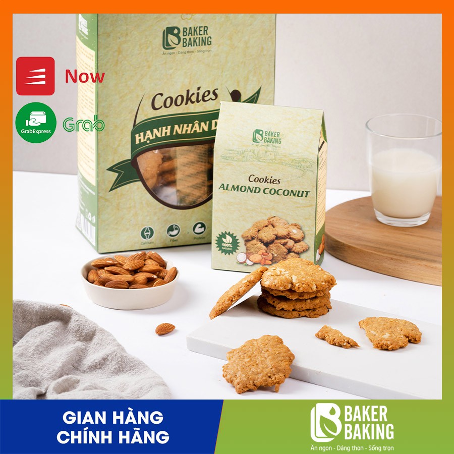 Cookie hạnh nhân dừa cao cấp 500g -  Baker Baking - chính hãng - ăn vặt, giảm cân, mẹ bầu, keto, gym