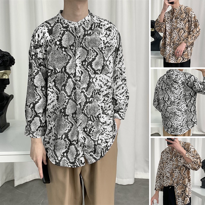 Áo Sơmi DàI Tay In HọA TiếT Da RắN ThờI Trang Cho Nam