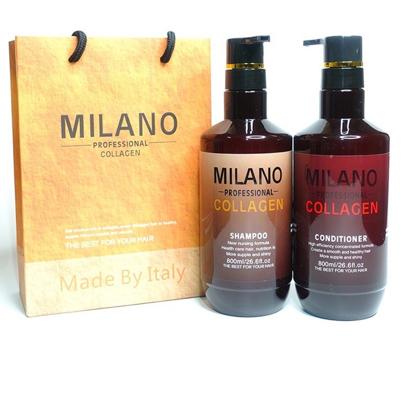 DẦU GỘI DẦU XẢ CẶP PHỤC HỒI HƯ TỔN MILANO COLLAGEN 800ML.