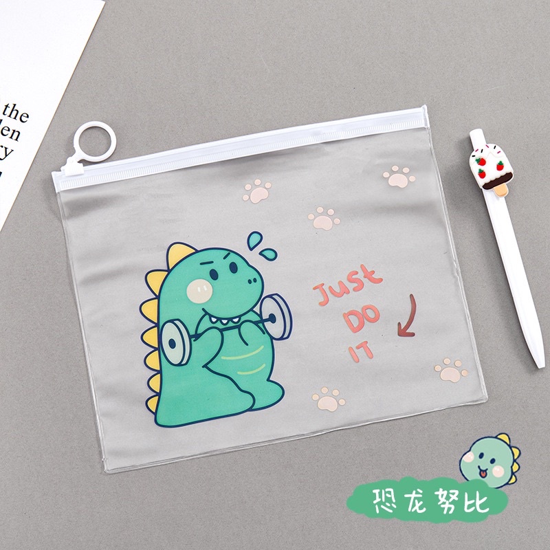 Túi đựng bút chì, mỹ phẩm MEMO, hộp đựng bút trong suốt hoạ tiết hình hoạt hình dễ thương