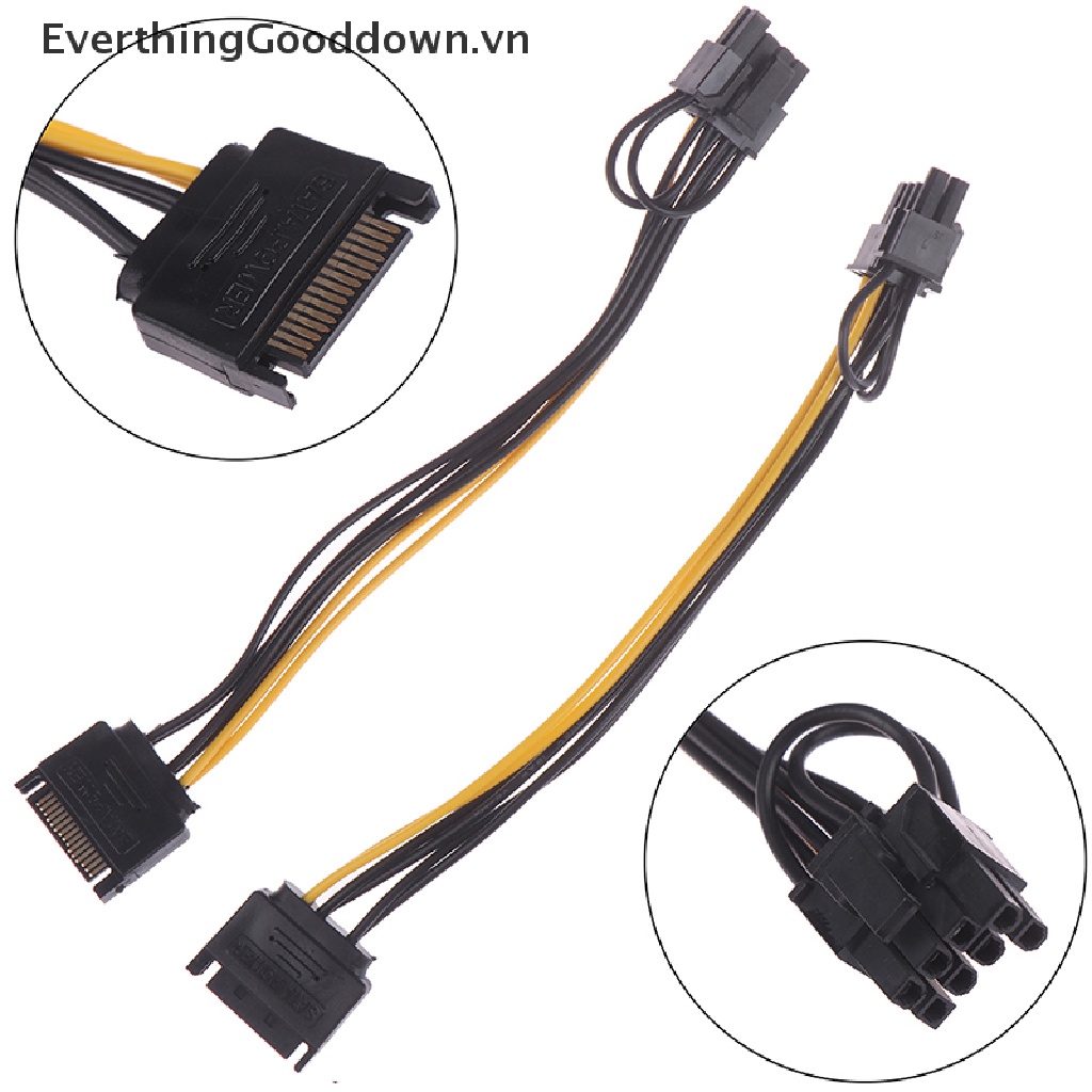Everthingooddown Cáp SATA Chuyển Đổi 15pin Sang 8pin (6 + 2) PCI-E Dài 20cm Thẻ Đồ Họa