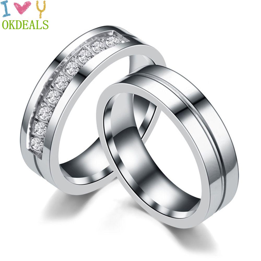 Nhẫn Cưới Hình Trái Tim 18K OKDEALS|Nhẫn Mạ Bạc Đính Đá Zircon Thời Trang|Aaa CZ Thép Không Gỉ / Nhiều Màu Sắc