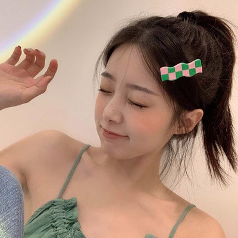 Kẹp Tóc Màu Sắc Kẹo Ngọt Họa Tiết Kẻ Sọc Phong Cách Hàn Quốc Cho Nữ