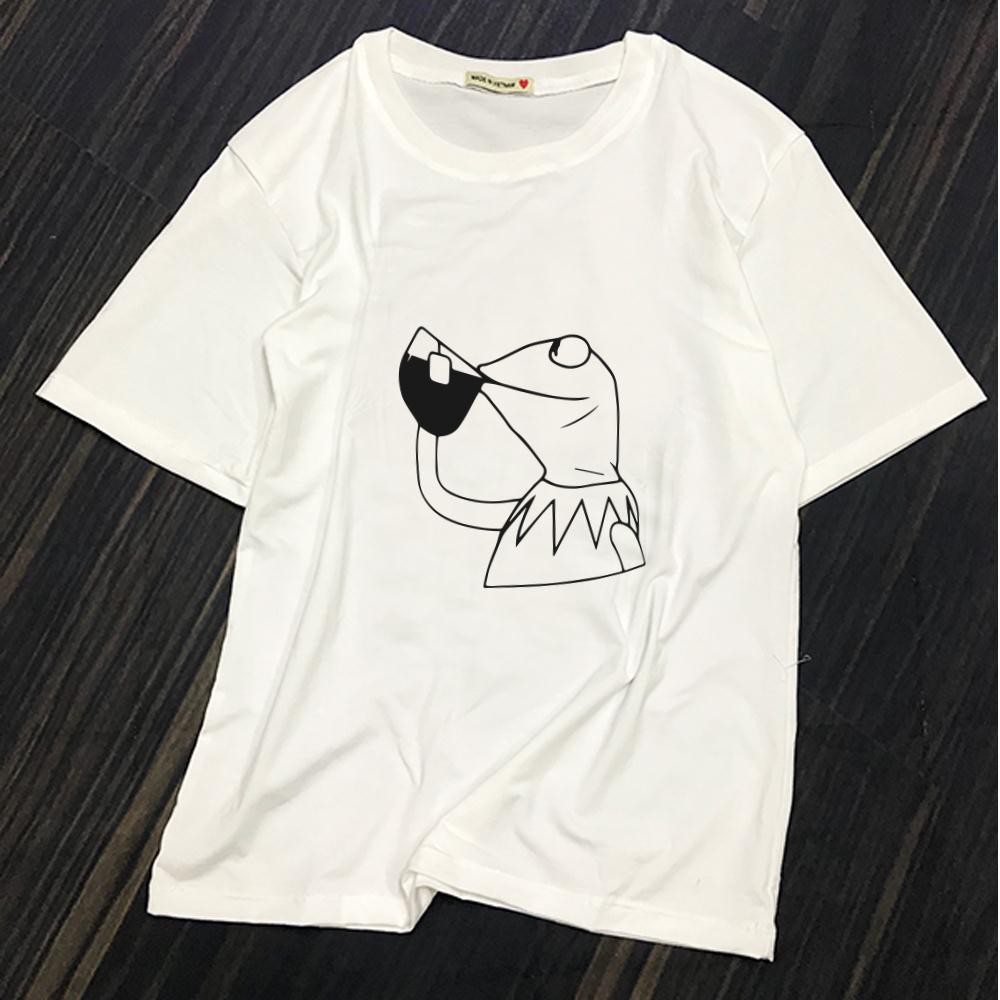 ÁO THUN Kermit Sippin Tea TAY LỠ CÁ TÍNH PHÔNG IN PHONG CÁCH HÀN QUỐC