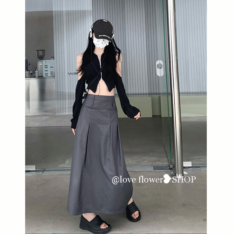 Set Áo Trễ Vai Dài Tay + Chân Váy Chữ A Lưng Cao Thời Trang Hàn Cho Nữ