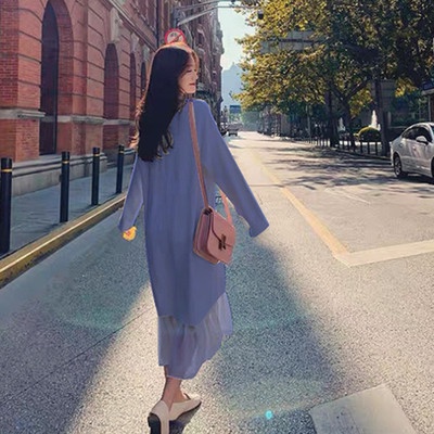 Đầm len dài qua gối dáng rộng phối lưới thời trang sành điệu trẻ trung