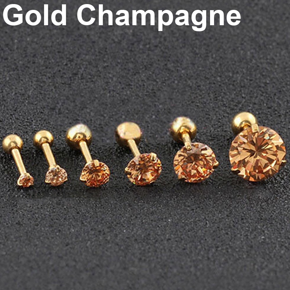 Khuyên Tai Thép Không Gỉ Đính Đá Zircon 3 Chấu Thời Trang