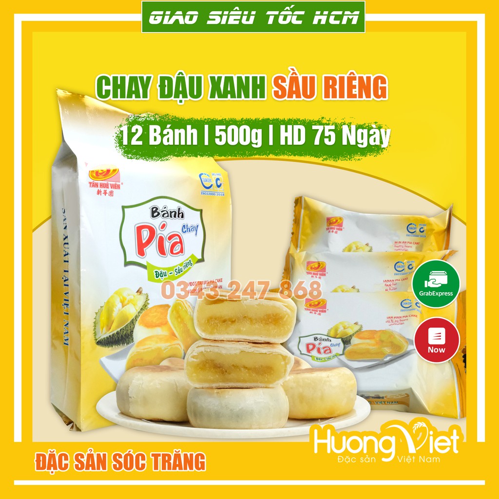 Bánh pía chay đậu xanh sầu riêng mini 500g, bánh pía chay Tân Huê Viên không trứng [TÚI 12 BÁNH]