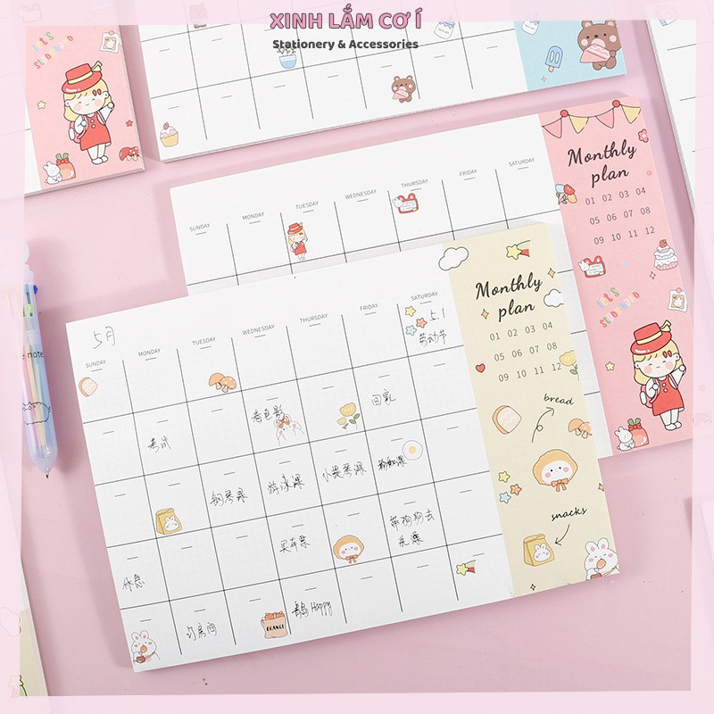 Set 48 Bảng Kế Hoạch Hàng Tuần, Giấy Ghi Chú, Planner Siêu Xinh [Xinh Lắm Cơ Í]