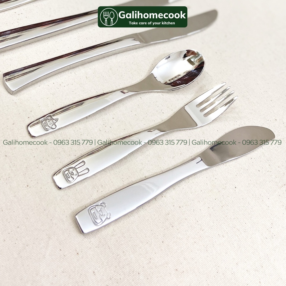 Bộ Dao Thìa Nĩa cho bé tập ăn inox 304 xuất khẩu cao cấp an toàn vệ sinh | GaliHomecook Children Cutlery