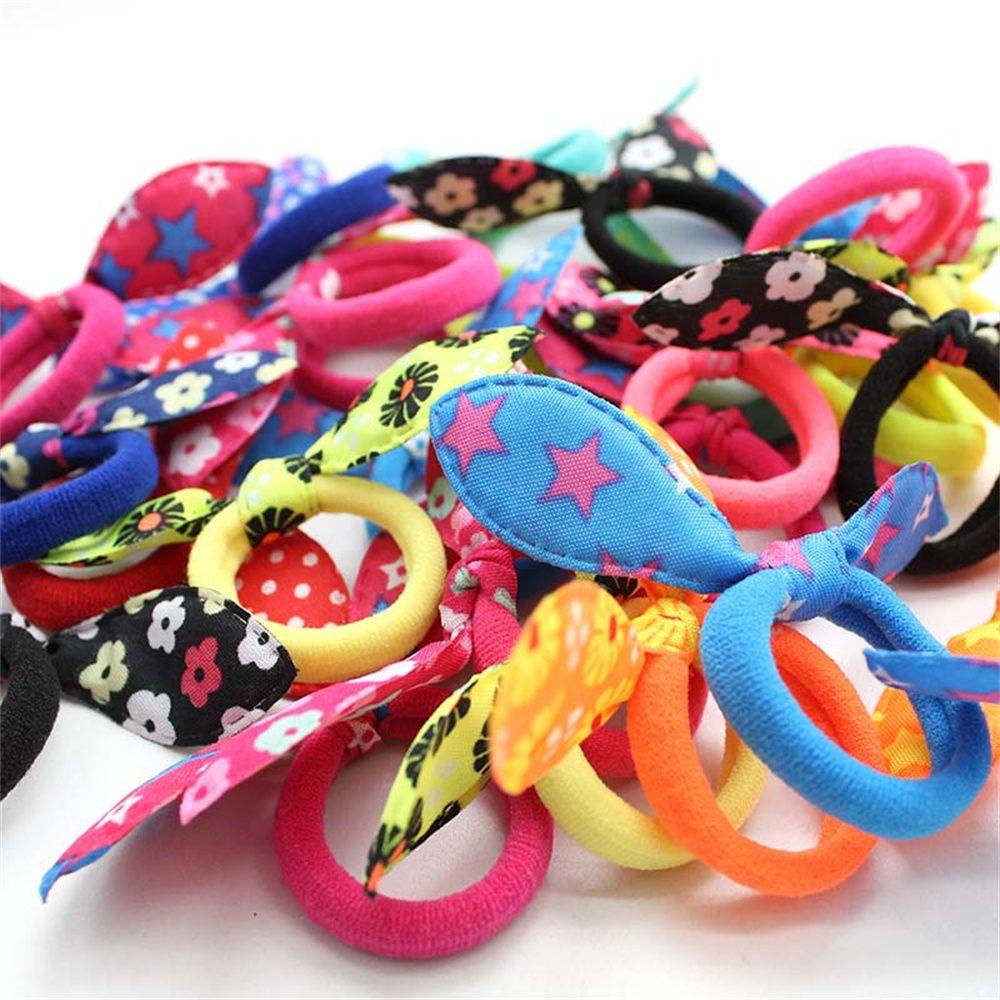 Set 24 / 10 Dây Cột Tóc Tai Thỏ Co Giãn Màu Sắc Ngẫu Nhiên