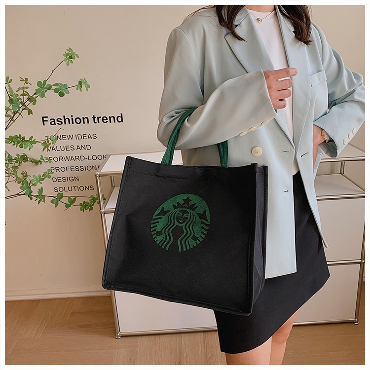 Túi Vải Họa Tiết Starbucks, Túi Denim Canvas Nữ Thời Trang