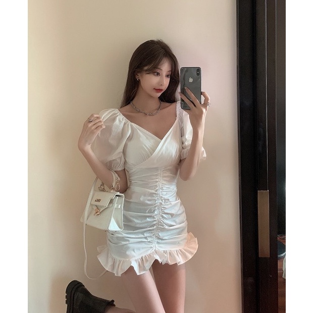 Đầm nữ nhúng trễ vai đuôi cá dáng xòe thời trang nữ Emilyshop ulzzang