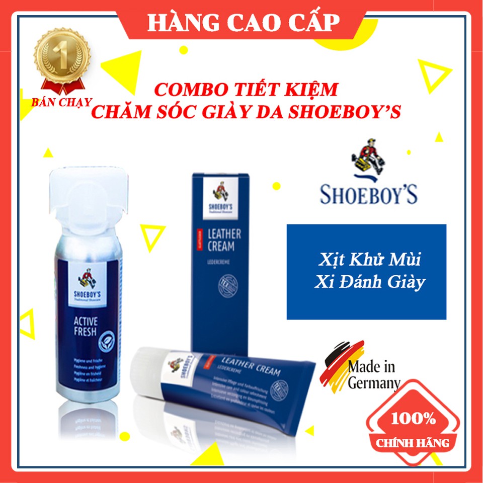 [COMBO CAO CẤP] Xịt khử mùi hôi giày + xi đánh giày dạng tuýp nhập khẩu từ Đức shoeboy's