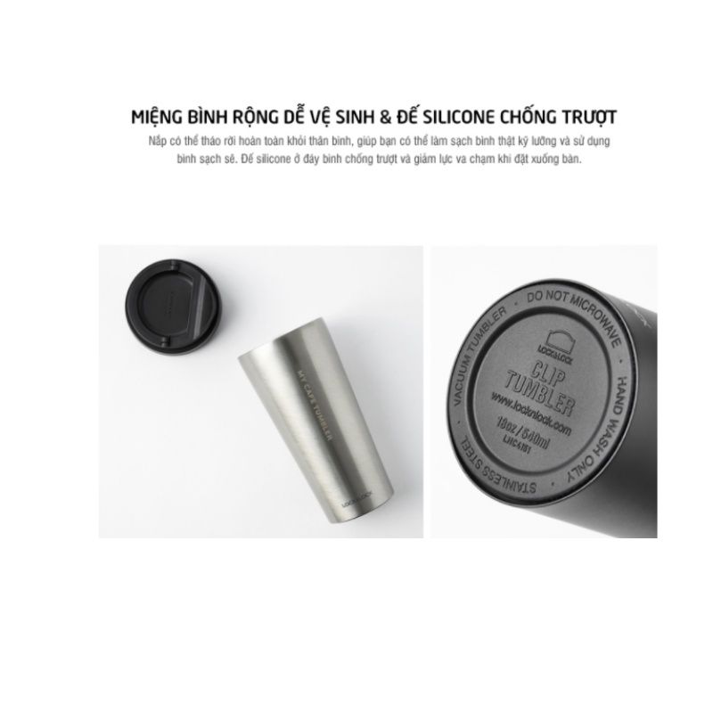 Ly Giữ Nhiệt Lock&Lock Clip Tumbler LHC4151 - Hàng Chính Hãng, Bằng Thép Không Gỉ Inox 304, Kèm Ống Hút