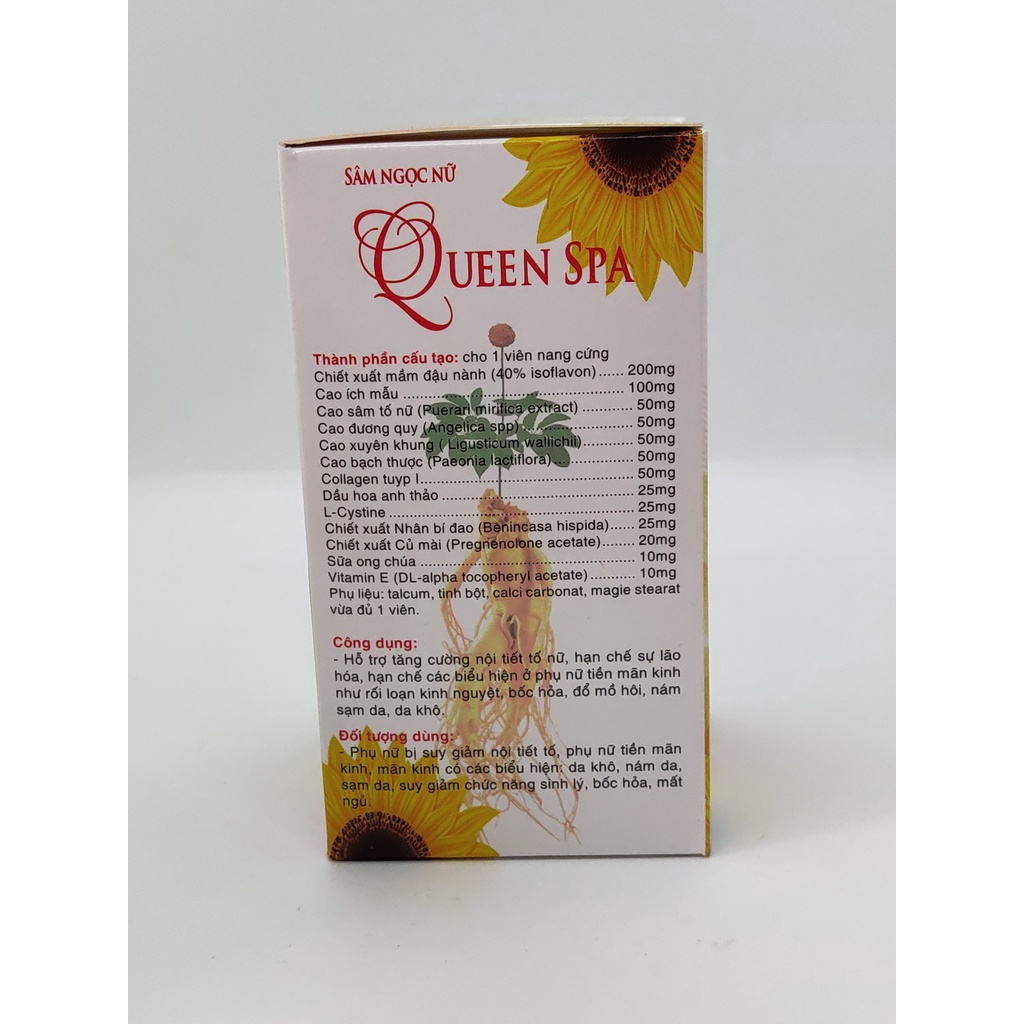 Viên uống đẹp da Sâm tố nữ Queen Spa - Lọ 30 viên -bổ sung Collagen, Vitamin, mầm đậu nành giảm thâm nám, làm trắng da