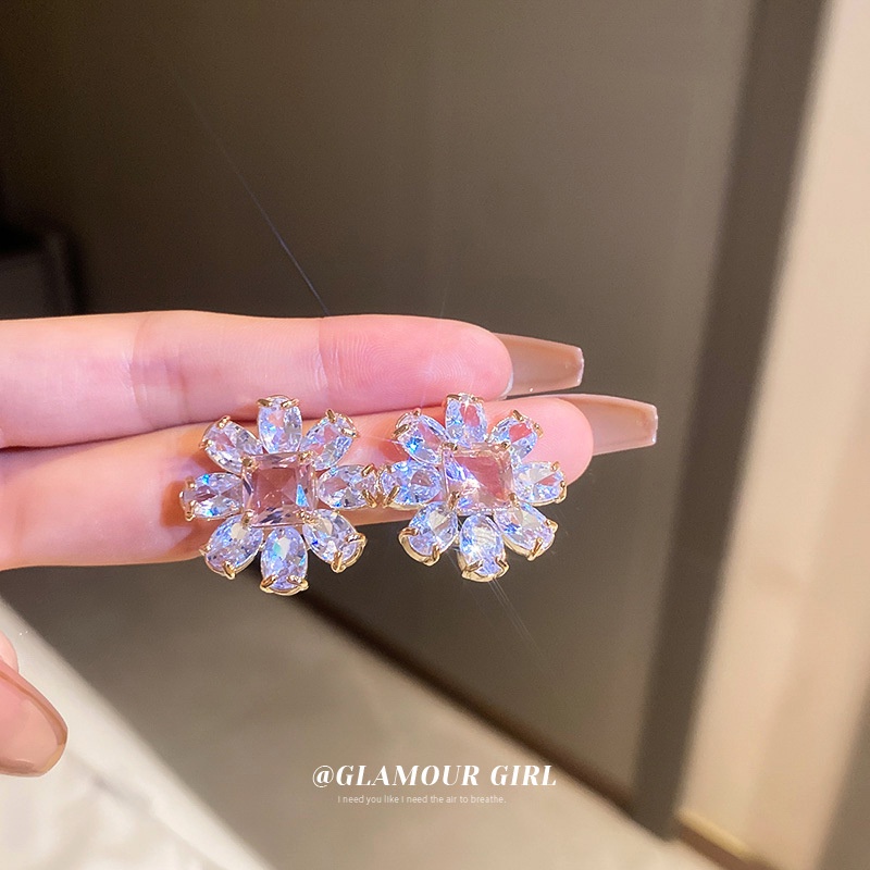 Bông Tai Mạ Bạc Hình Hoa Đính Đá Zircon Phong Cách Hàn Quốc Sang Trọng Thời Trang Cho Nữ