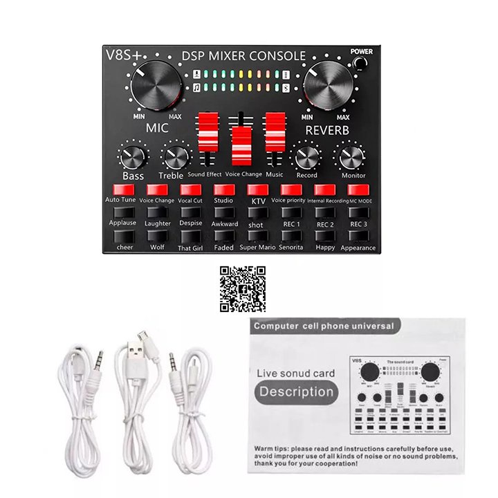 Sound card V8S+ có bluetooth dùng pin, hát thu âm, livestream và karaoke,nâng cấp sử dụng với mọi thiết bị