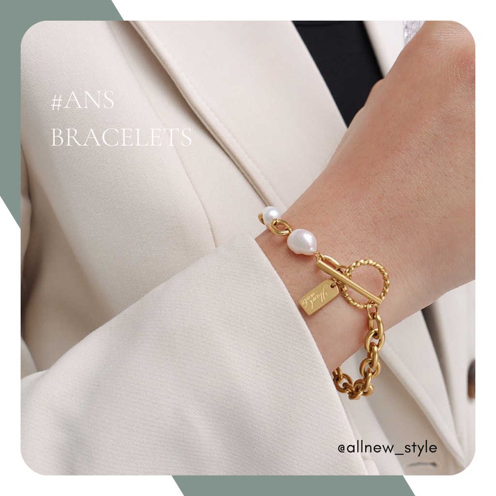 Vòng tay thép Handmade phối ngọc trai nhân tạo Allnewstyle