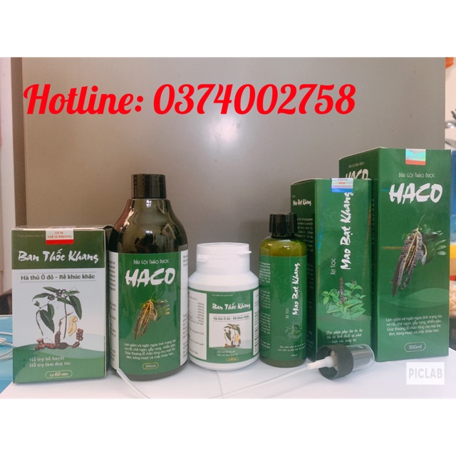Bộ liệu trình tinh dầu Haco gồm 1 dầu gội thảo dược, 1 tinh dầu xịt Mao Bạt Khang, 1 Ban Thốc Khang
