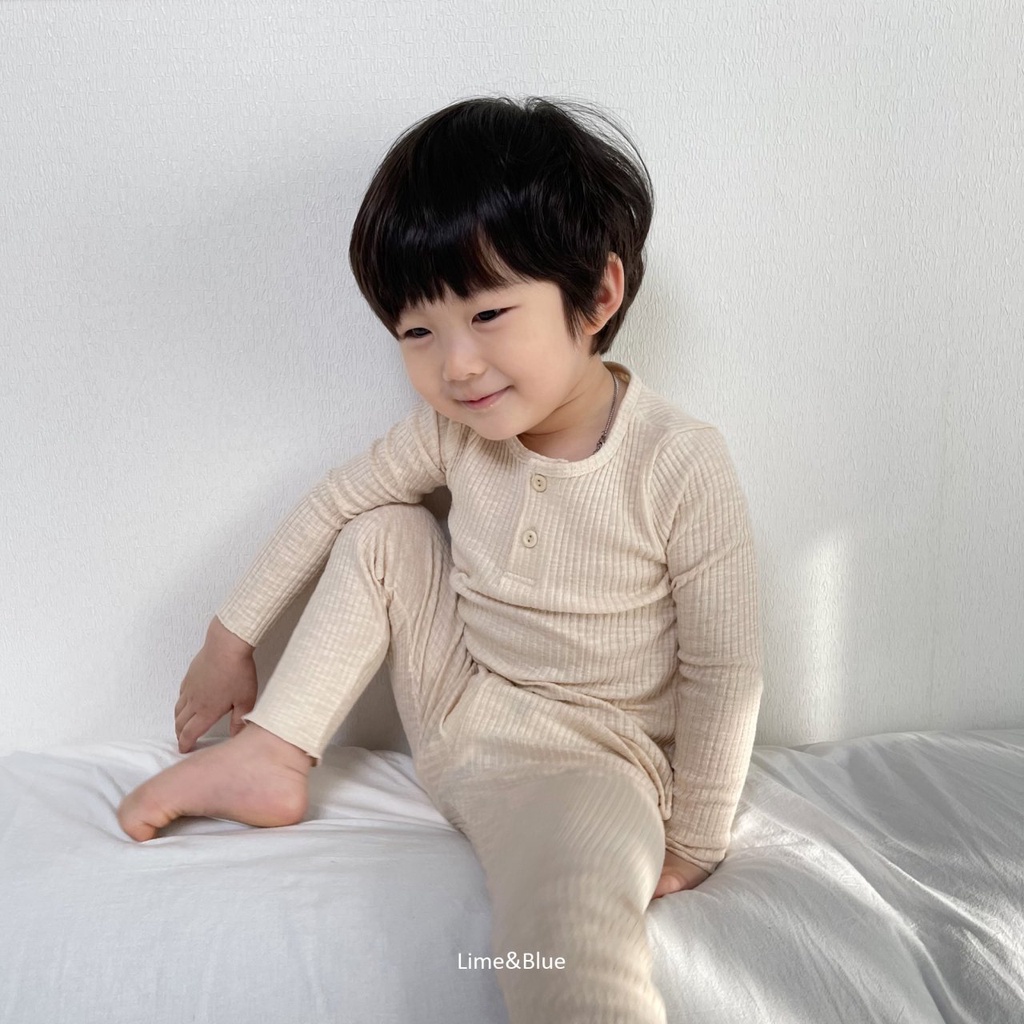 Bộ đồ thun gân dài tay nội địa Hàn Quốc Lime & Blue
