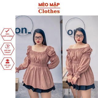 Áo tiểu thư tay dài trễ vai nhún chun bigsize chất Habutai sang chảnh thời thượng, thời trang bánh bèo