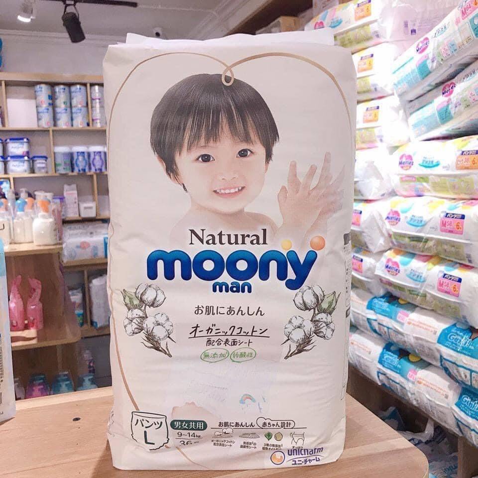 Tã/Bỉm Moony Natural nội địa Nhật Bông Organic quần M46/L36/XL32