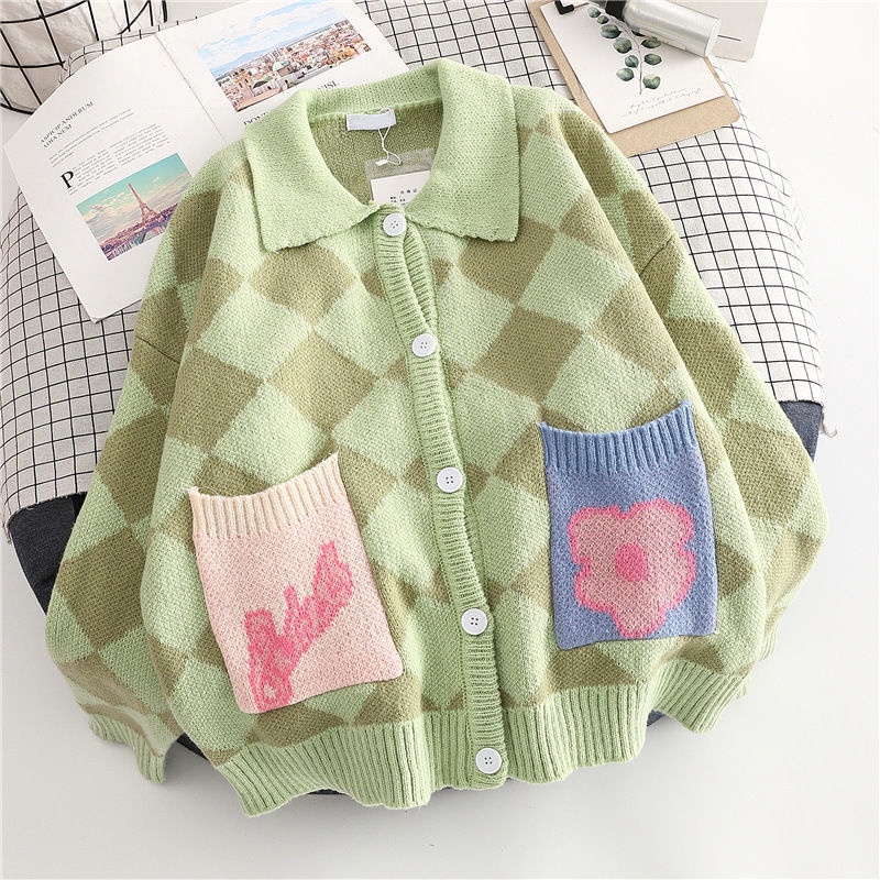 Áo Khoác cardigan Dệt Kim Cổ polo Thời Trang Thu Đông Cho Nữ