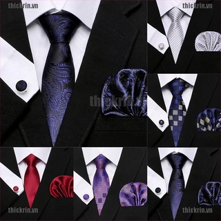 <Hot~new>3Pcs Set New Mens Tie Pocket Square and Cufflinks Solid Hanky Formal Necktie