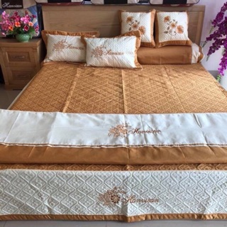 Bộ grap giường SATIN 7 món [ ẢNH THật ] mẫu vàng