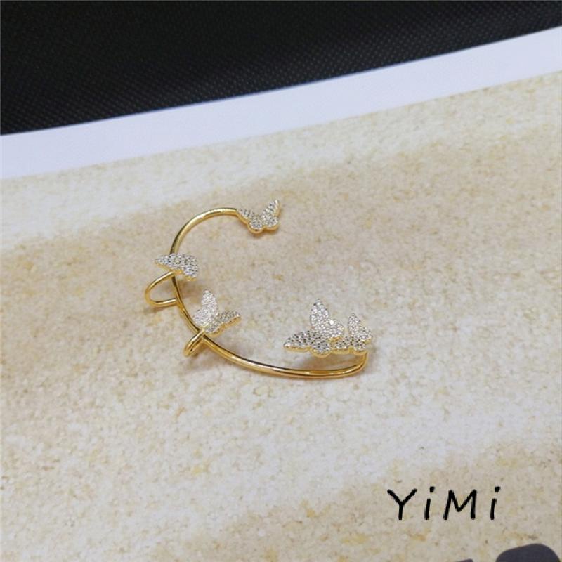 Khuyên kẹp tai thiết kế hình cánh bướm/ nơ/ ngôi sao kiểu chuỗi dài phối tua đính pha lê thanh lịch thời trang cho nữ