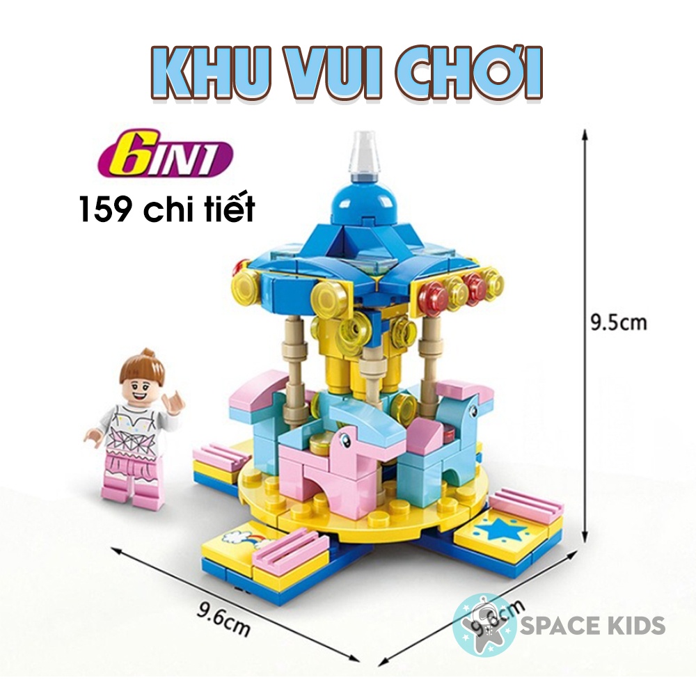 Đồ chơi trẻ em Xếp hình Lego 6 trong 1 Khu vui chơi Lele Brother, ghép hình lego giá rẻ Space Kids