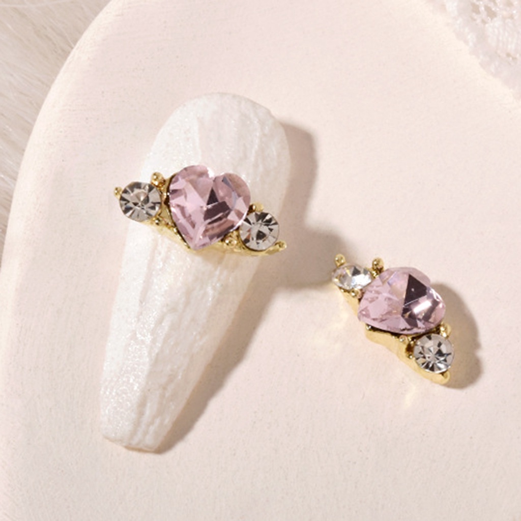 Set 10 Phụ Kiện Trang Trí Móng Tay Bằng Hợp Kim Hình Trái Tim Đính Đá DIY