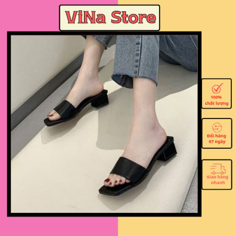 Guốc dép cao gót nữ đế vuông 3-4 phân dáng basic,giày công sở nữ hottrend 2022 VINA STORE mã SD33