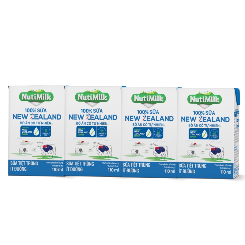 Thùng 48 Hộp NutiMilk 100% Sữa New Zealand Bò ăn cỏ tự nhiên Ít đường 110ml TU.NZSID110AK -  NUTIFOOD - YOOSOO MALL