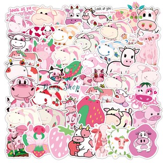 Hình dán sticker bò sữa hồng dễ thương Bông Shop