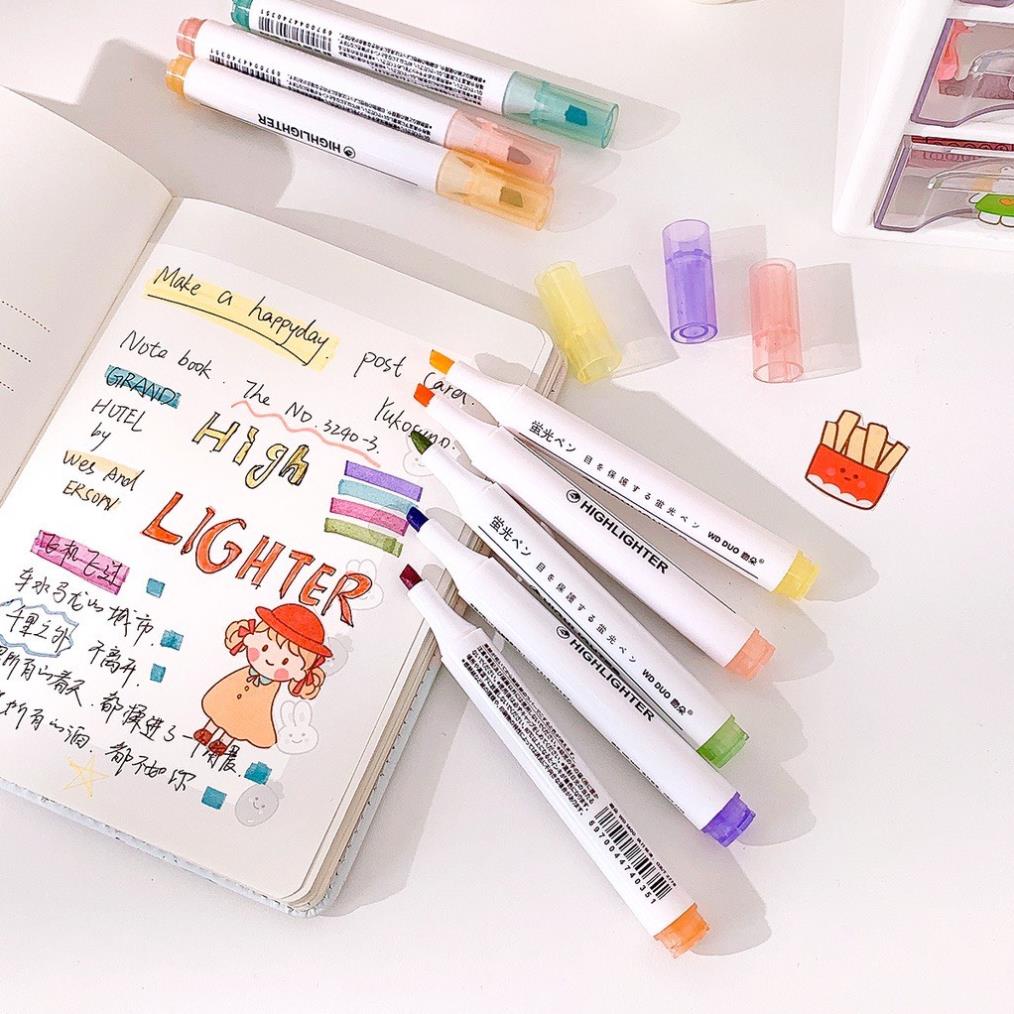 Bút dạ quang 6 màu highlight pastel, bút đánh dấu nhớ dòng cute nhiều màu marker dễ thương B04