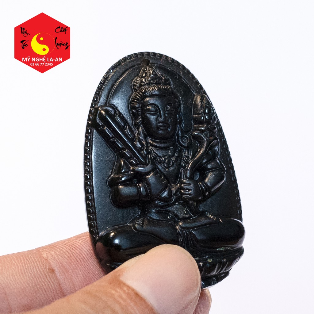 Mặt Dây Chuyền Phật Bản Mệnh - Bồ Tát Hư Không Tạng cho tuổi Sửu Dần -Obsidian 5cmx3cm tặng dây chuyền free