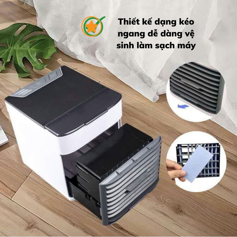 Quạt Hơi Nước Quạt Điều Hòa Mini Để Bàn Nhỏ Gọn Siêu Mát Đèn Led Akio