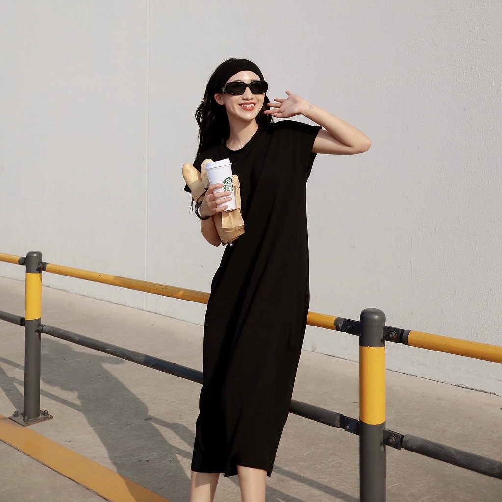 Váy thun dáng suông , đầm thun cotton dáng suông, đầm suông rộng dáng dài 2 màu Đen , Trắng - CHOOSE ME KLP | BigBuy360 - bigbuy360.vn