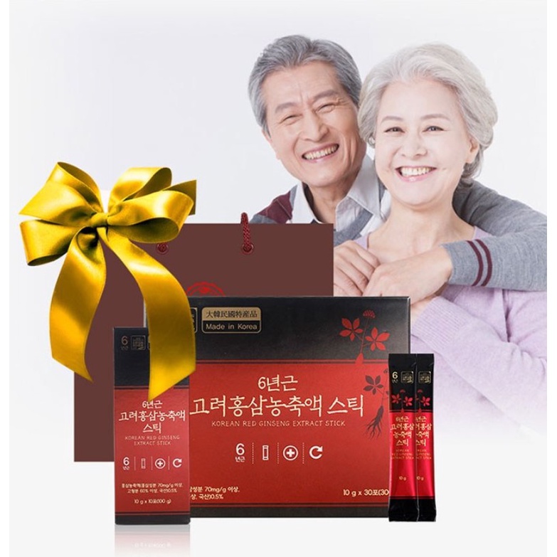 Hộp nước hồng sâm 6 năm tuổi Jeongwonsam Hàn Quốc 10gx30 gói + kèm túi quà tặng